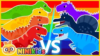 What color dinosaur is it  rainbow dinosaur  Tyrano  dinosaur animal play  Nini Kids [upl. by Anned914]