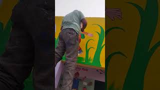 School wall painting work 🖌️ kids rhymes painting shorts school [upl. by Secilu276]