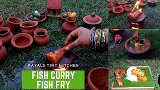 Fish Curry amp Fish Fry Recipe  Tamil Gramathu Meen Kuzhabu  Tiny Kitchen  Miniature Cooking [upl. by Romonda]