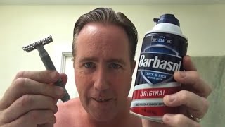 Vintage Barbasol Safety Razor and Modern Barbasol Shaving Cream [upl. by Suiremed]