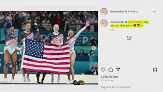 Gymnast Simone Biles takes dig at former Olympian in Instagram post after gold medal win [upl. by Socem]