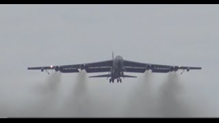 Boeing B52 Stratofortress Action  RAF Fairford [upl. by Sldney]