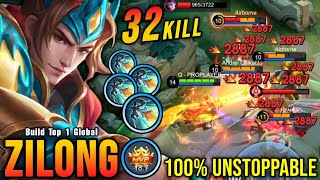 32 Kills No Death Zilong MVP 187 Points 100 UNSTOPPABLE  Build Top 1 Global Zilong  MLBB [upl. by Johnston697]