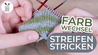 Streifen stricken  Farbwechsel ohne Löcher oder Stufen [upl. by Mumford348]