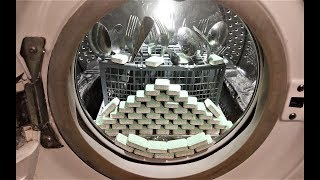 Experiment  100 Dishwasher Tablets  in a Washing Machine  deep cleaning [upl. by Griffie18]