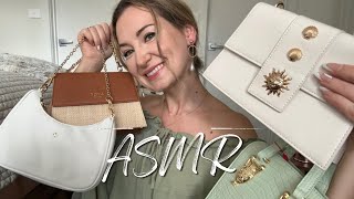 ASMR Purse Show amp Tell  Whispered Tapping amp Scratching On My Handbag Collection [upl. by Yenitirb287]