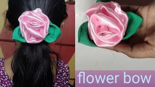 how to make a hari bow how to making fabric flower hair bow flower scrunchies DIY hand tutorial [upl. by Ardnosac294]