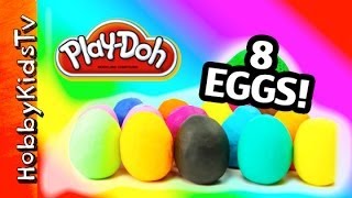 8 Color PLAY DOH Surprise Toy Eggs HobbyKidsTV [upl. by Ahsiya932]