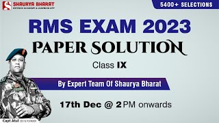 Paper Solution  RMS CET 2023 Class 9th  By Experienced faculty of Shaurya Bharat [upl. by Vaclav]