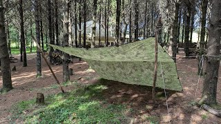 My favourite Tarp Set Up From Start To Finish Knots And All  Convertible lean too shelter [upl. by Fallon]