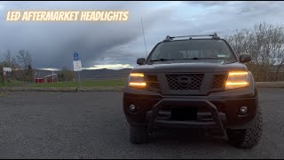 NISSAN FRONTIER AFTERMARKET HEADLIGHTS DRL and Sequential Turn Signals With Auxito Bulb Upgrade [upl. by Delmer]