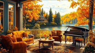 Autumn Cozy Porch with Falling Leaves Birdsong and Relaxing Nature Sounds in Fall Ambience [upl. by Tunk644]