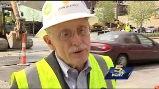 WB lanes of Central Parkway at Race Street closed for streetcar construction [upl. by Naawaj]