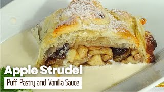 Quick Apple Strudel Apfelstrudel  Puff Pastry  with Vanilla Sauce – Easy Recipe [upl. by Shena]