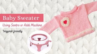 How to knit a Baby Sweater on a Sentro knitting machine round neck cut [upl. by Naasar]