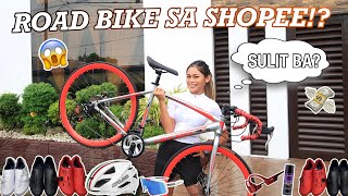 BUMILI AKO NG ROAD BIKE SA SHOPEE 😱 ANG MURA  BIKE ITEMS HAUL by Aira Lopez [upl. by Follansbee465]