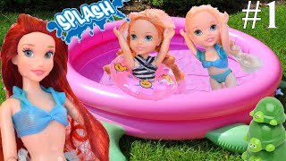 Anna and Elsa Toddlers take Swimming Lessons Turtle Pool  Mermaids Ariel  1 Toys In Action Ep 84 [upl. by Abran]