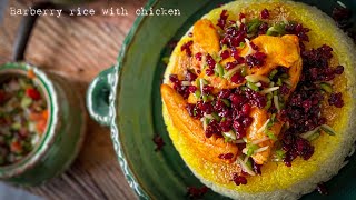 iranian barberry rice with chicken  delicious Zereshk polo ba morgh  persian rice recipe [upl. by Sherrer954]