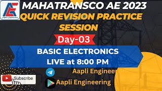 MAHATRANSCO 2023  QUICK REVISION DAY03  Basic Electronics  By Mr Arvind Sir [upl. by Perkoff289]