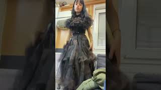 Jenna Ortega tries on Wednesdays prom dress 👗 [upl. by Irabaj]