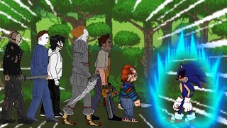 SONIC EXE VS CHUCKY JASON VOORHEES LEATHERFACE MICHAEL MYRES JEFF THE KILLERPENNYWISE ANIMATION [upl. by Nyleimaj]