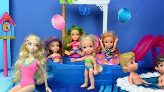 Elsa and Anna Pool Party Toddlers🌈 Swim Play Eat Pizza Barbie💙Toys and Dolls Stories💦Dylan I Ep 88 [upl. by Arraic]