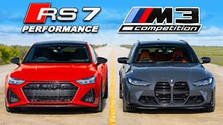 Audi RS7 Performance v BMW M3 DRAG RACE [upl. by Nirrek]