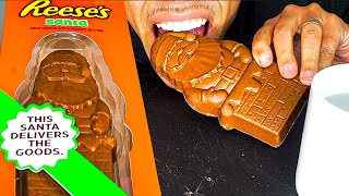 REESES GIANT 1LB SANTA CHOCOLATE PEANUT BUTTER CUP CHALLENGE EATING SHOW REAL MOUTH SOUNDS ASMR [upl. by Ivey979]