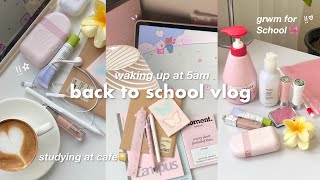 back to school vlog🍵📔waking up at 5am studying grwm for school cooking cafe productive vlog [upl. by Tanya]