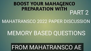 MAHATRANSCO 2022 MEMORY BASED PAPER SOLUTION  ANALYSIS  MUST WATCH [upl. by Wohlen410]