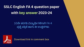 SSLC English FA 4 Question Paper with key answer 202324  10th class FA 4 question papers [upl. by Vel]