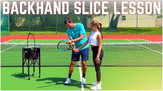 Teaching Anna How to Hit the OneHanded Slice Backhand [upl. by Arola]