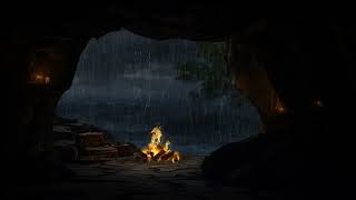 14 hours Stuck in a cave  Warm by the fire in the cave in the middle of a storm at sea [upl. by Ydna]