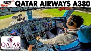 Qatar Airways Airbus A380 Cockpit Landing at London Heathrow🇬🇧 [upl. by Yetnom]