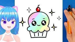 Wie erstelle ich eine Kawaii Zeichnung eines Cupcakes [upl. by Severson]