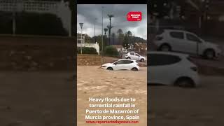 Heavy floods due to torrential rainfall in Puerto de Mazarrón of Murcia province Spain [upl. by Anallise]