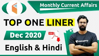 धमाकेदार Top One Liner Monthly Current Affairs 2020  Current Affairs December 2020 [upl. by Maggio]