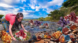 How To Find Diamond Amethyst Black Stone Gems I Found Lots Of Precious Pink Gems In The River [upl. by Flessel173]