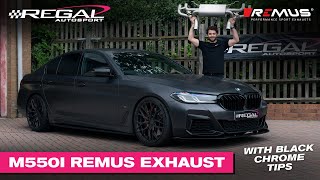 BMW G30 M550I GETS A REMUS EXHAUST UPGRADE AXLEBACK  BLACK CHROME TIPS [upl. by Kama]