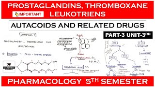 Prostaglandins Thromboxane and Leukotrienes  Autacoids  Part 3 Unit 3  Pharmacology 5 sem [upl. by Aimak477]