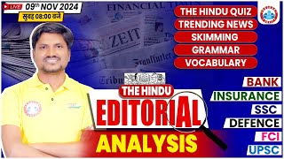 The Hindu Editorial Analysis  09 November 2024  Vocab Grammar The Hindu Editorial RK Mehto Sir [upl. by Biernat]