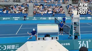 South Korean tennis player smashes racket so many times in epic meltdown [upl. by Gniw]