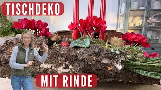 Eine natürliche amp festliche Tischdeko mit Alpenveilchen ❤️ DIY CENTERPIECES mit Rinde [upl. by Backer990]