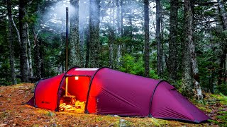 Hot Tent Camping In Rain Solo Adventure [upl. by Bertold130]