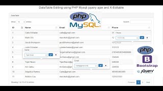 DataTable InlineEditing using PHP Mysqli jquery ajax and XEditable [upl. by Neerihs]