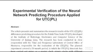 Experimental Verification of the Neural Network Predicting Procedure Applied for UTCPL [upl. by Hedberg]