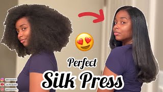 How I get the PERFECT DIY Silk Press on Thick Natural Hair at home  Curly to Straight  Jas McQueen [upl. by Adnorahc]