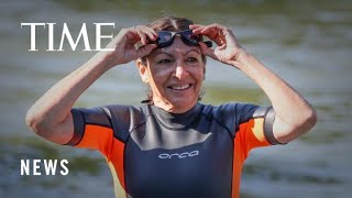 Paris Mayor Anne Hidalgo Fulfills Promise to Swim in the Seine Ahead of the Olympics [upl. by Atsyrk831]