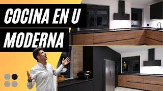 Cocinas MADERA y NEGRAS Modernas en U Cocinas CJR [upl. by Elay]