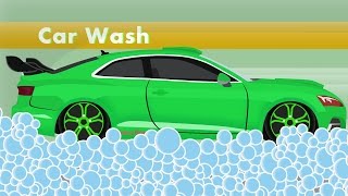 Green Sports Car and Car Wash  Cartoon Car for Kids [upl. by Sweeney408]